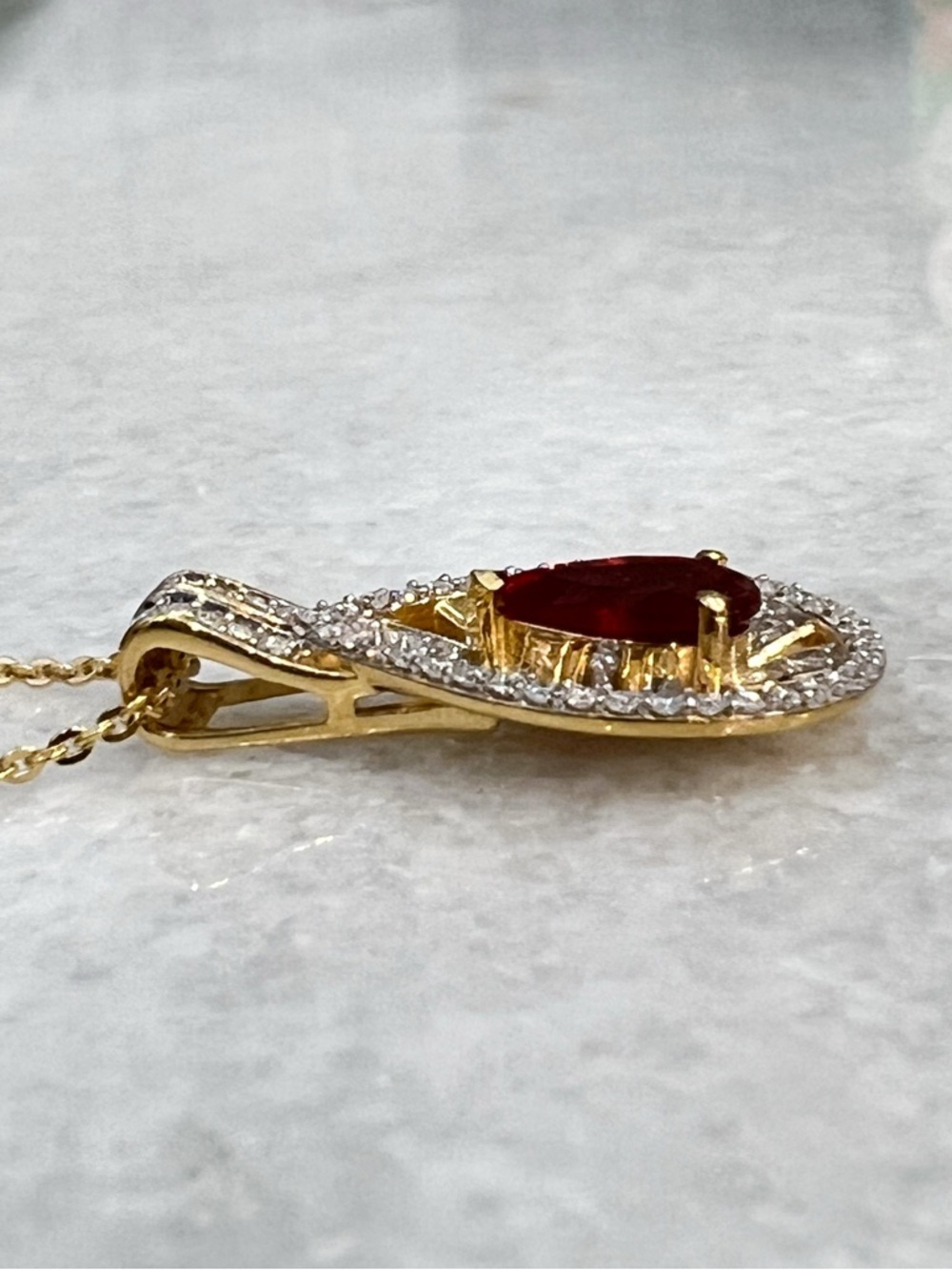 Mexican Fire Opal & Moissanite Vermril YG/SS Pendant 20” Necklace - Picture 4 of 14
